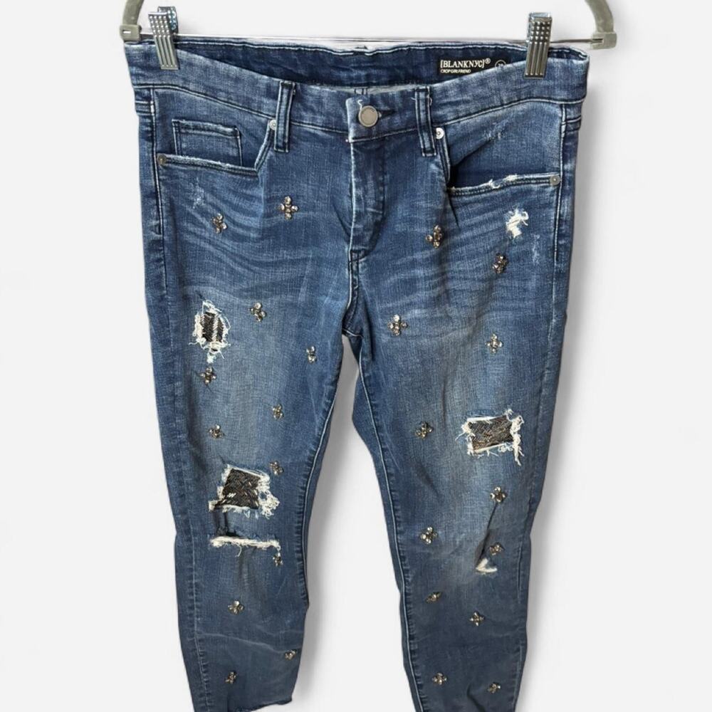 BLANKNYC Embellished Crop Girlfriend Distressed Studded Jeans Size 28